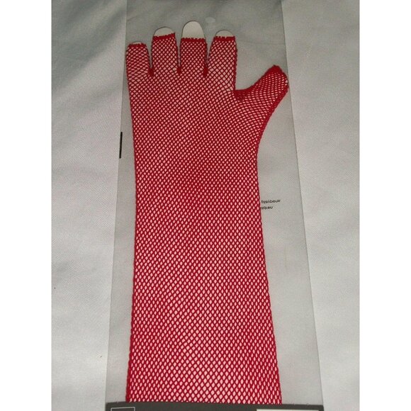 Red Fishnet Halloween Costume Fingerless Gloves Elbow Length 80s Theatre Dance - Picture 1 of 2